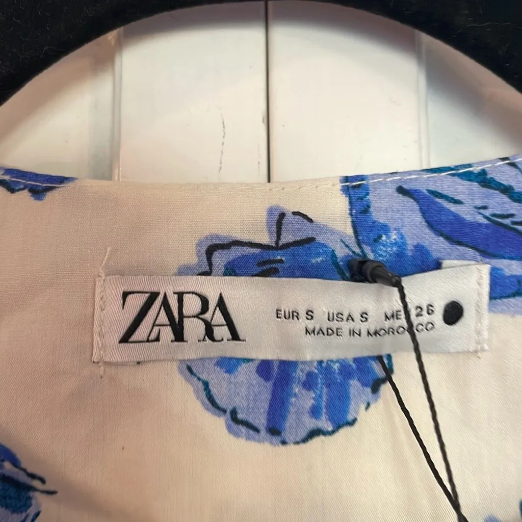 Zara NWT white and blue seashell print cotton dress small - Image 7