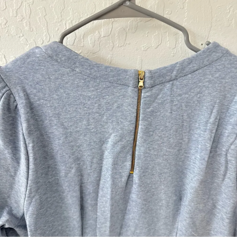 Loft Blue Puff Pleated Shoulder Long Sleeve Sweater Knee Length Dress 8P - Image 7