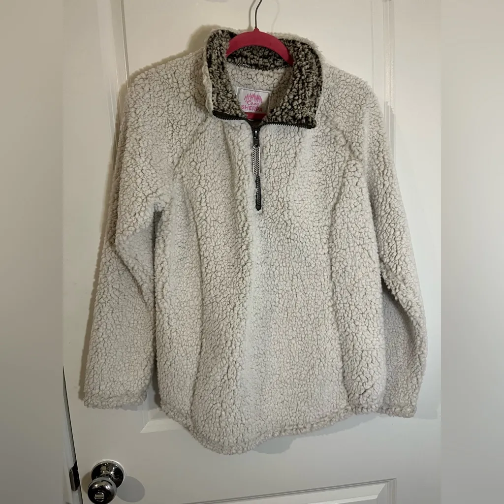 Cozy Sherpa Members Mark FluffyFleece Super Soft 1/3 Zip Cream Pullover Jacket L - Image 4