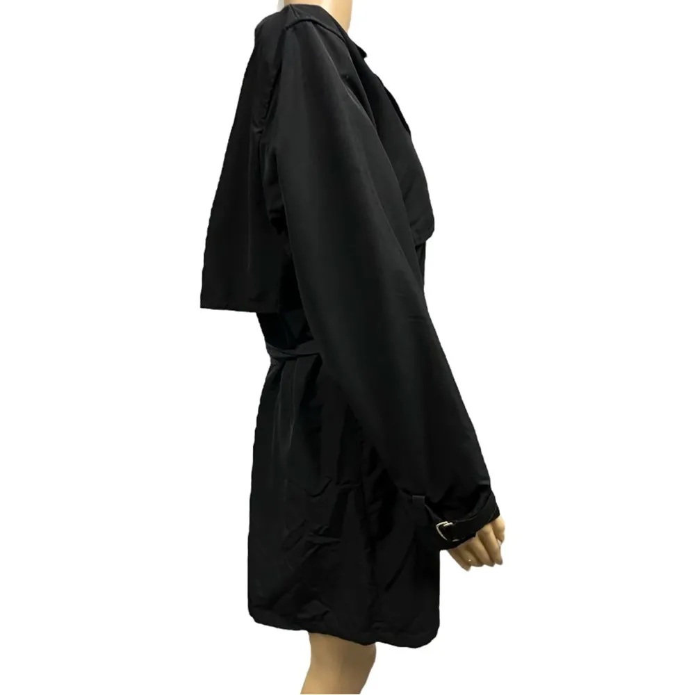 Mondi Fashion Vintage Black Belted Trench Coat Buckle Sleeve Jacket Womens Small - Image 8
