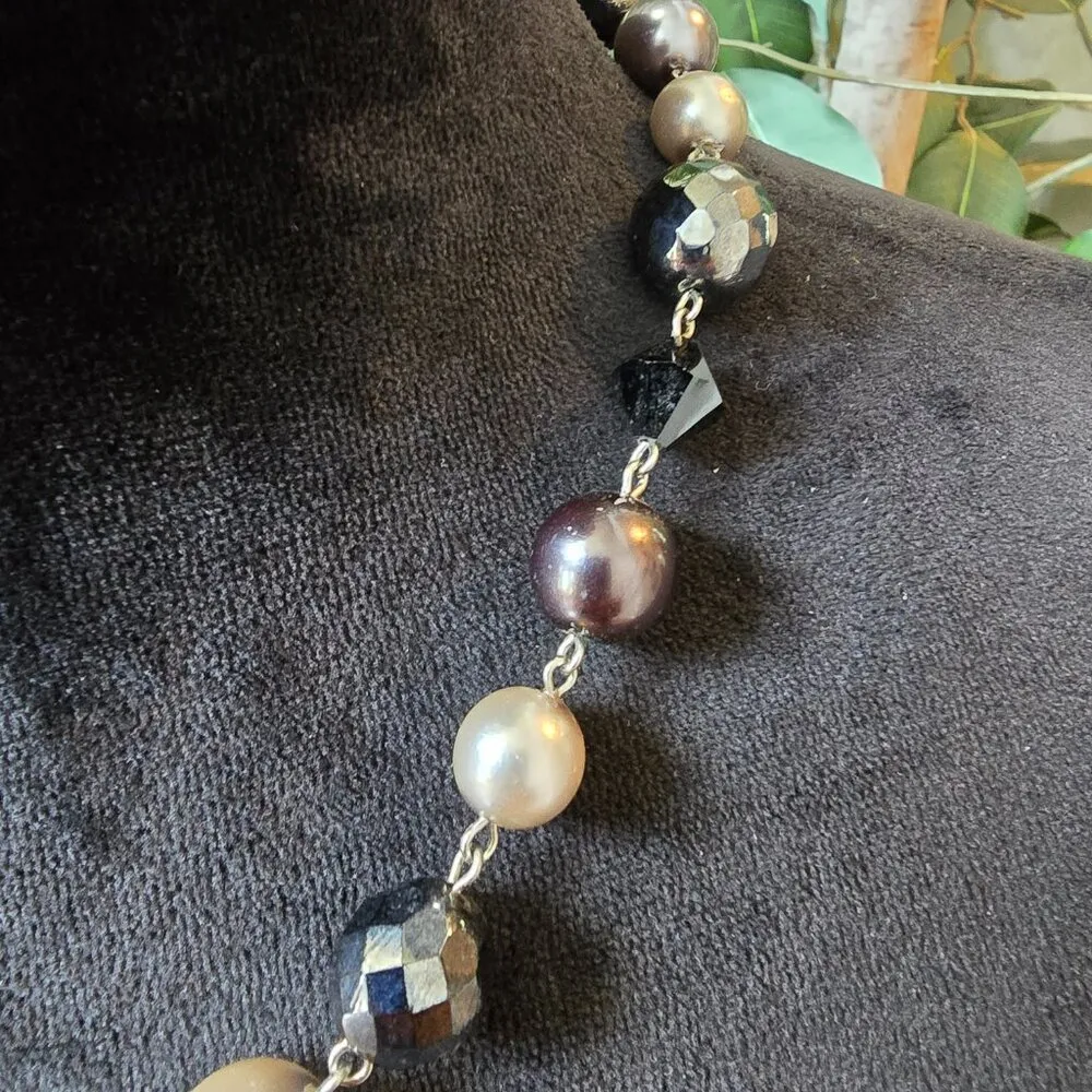 Womens Ivory Black Brown South Sea Pearl Beaded Linked Necklace w/ Lobster Clasp - Image 4