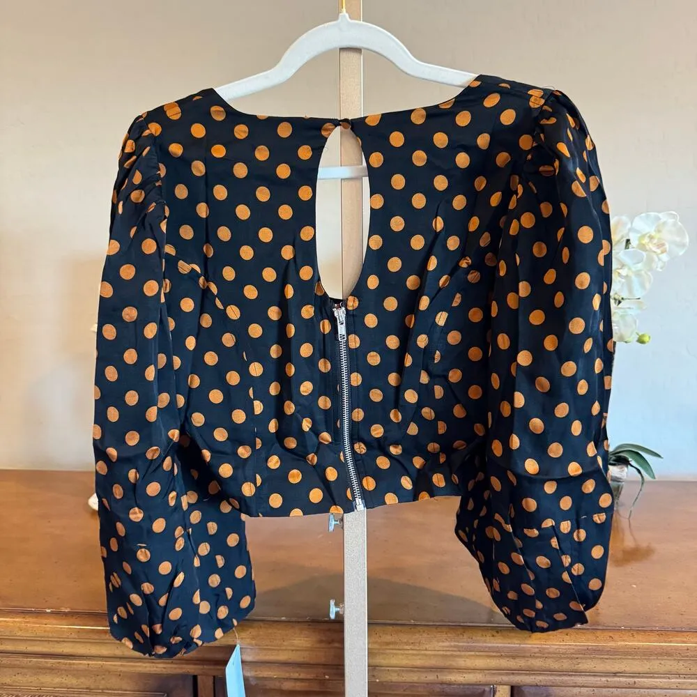 For Love & Lemons Lark Blouse NWT Black/Brown Polka Dot Size L MSRP $128 Black Size L - Image 5