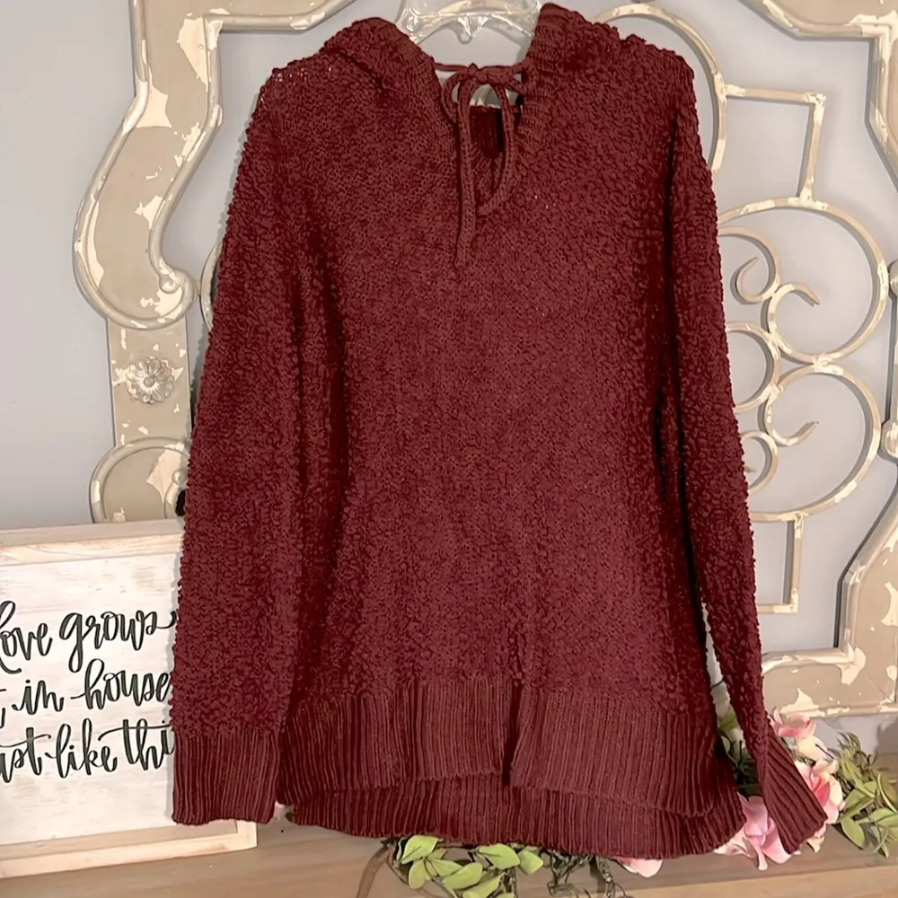 Chunky Oversized Popcorn Sweater Wine Hoodie Red - Image 11