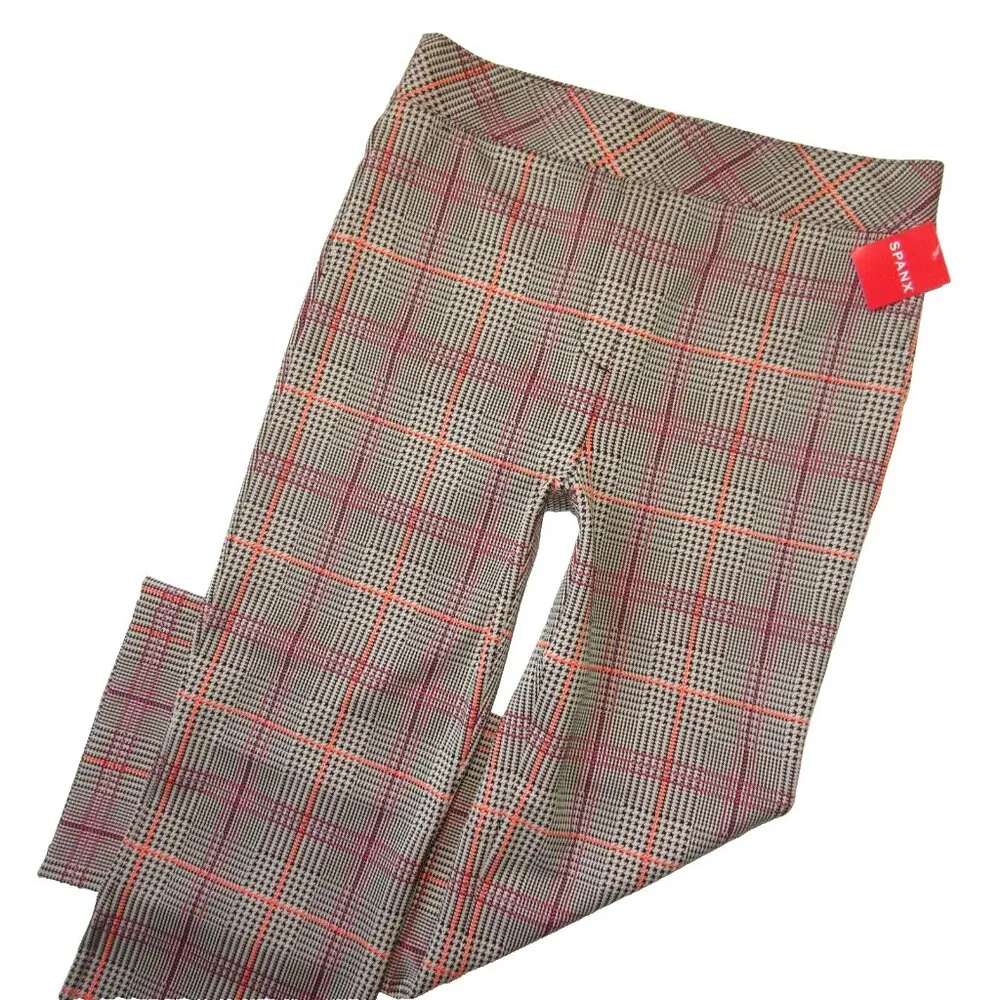 NWT SPANX 20672Q Perfect Kick Flare in Orange Pop Plaid Ponte Crop Pants XLP - Image 2