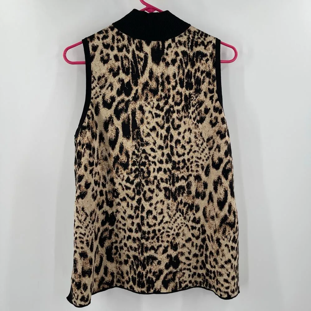 CHICO'S Sweater Tank SZ Extra Large Mock Neck Sleeveless Cashmere Blend Animal - Image 4
