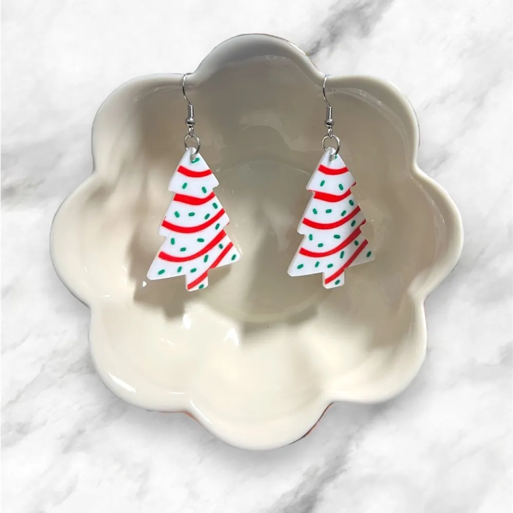 Vintage Christmas Tree Shaped Dangle Earrings For Women, Acrylic Holiday White - Image 2