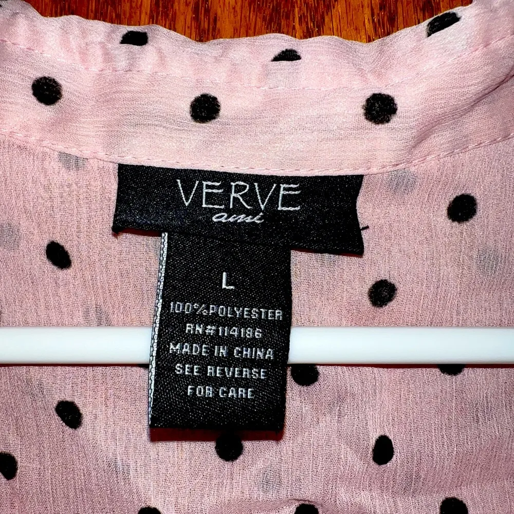 VERVE AMI Pink Sheer Polka Dot Ruffle Blouse | Size L - Image 4