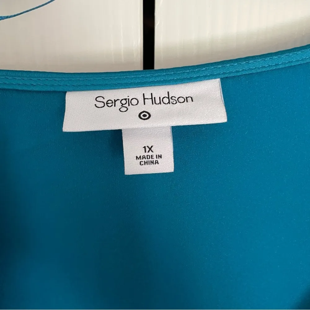 Sergio Hudson Teal Blue Satin Crossover Wrap Bodysuit Sz 1X - Image 10