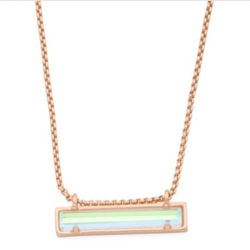 Kendra Scott Leanor Rose Gold Chain Dichroic Glass Rainbow Bar Pendant Necklace - Image 2