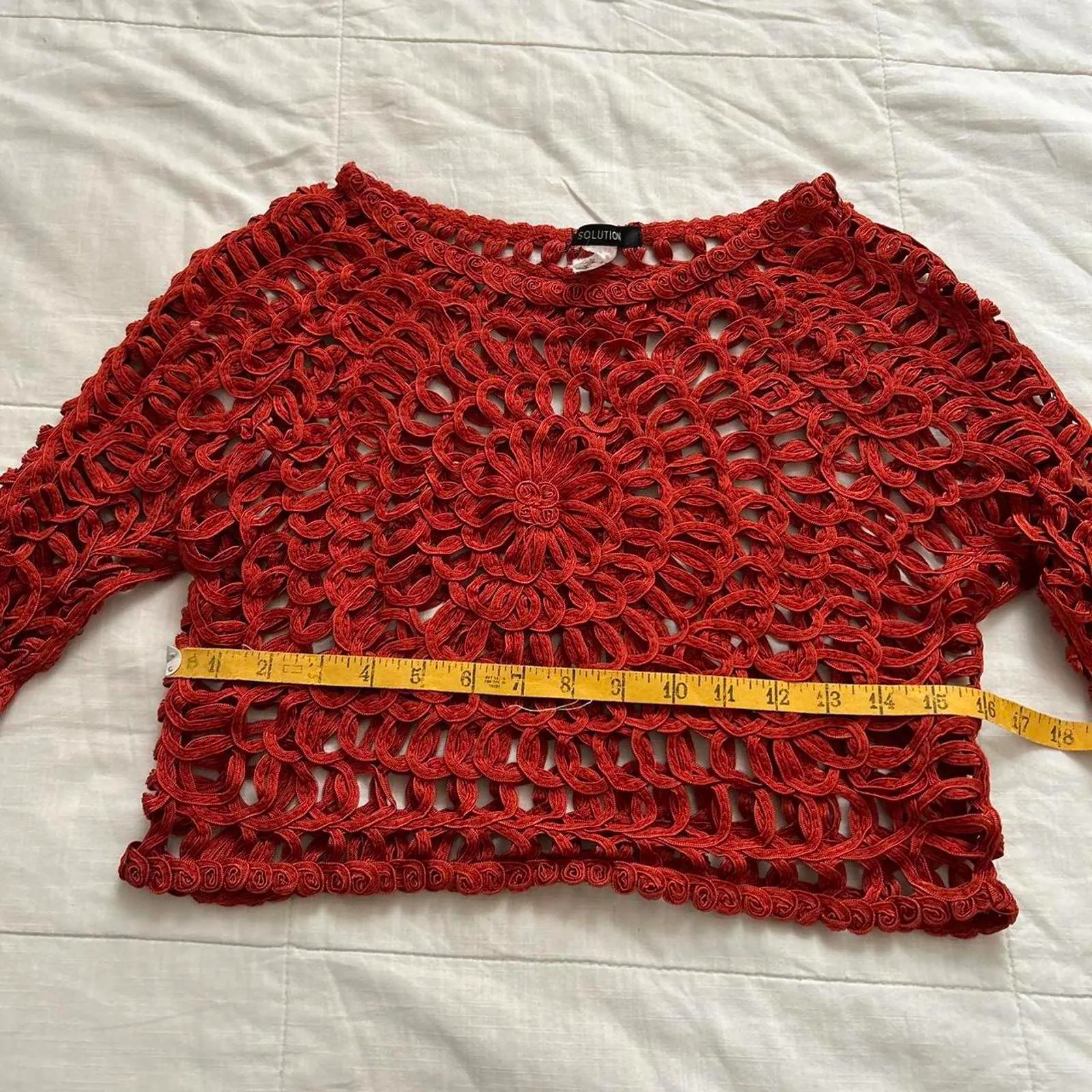 Y2K vintage orangey Burgundy crochet open knit top Size xs Orange - Image 6