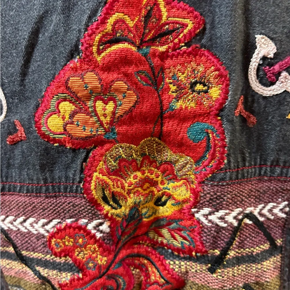 Alex Kin patchwork embroidered jacket gray chambray M Size M - Image 6