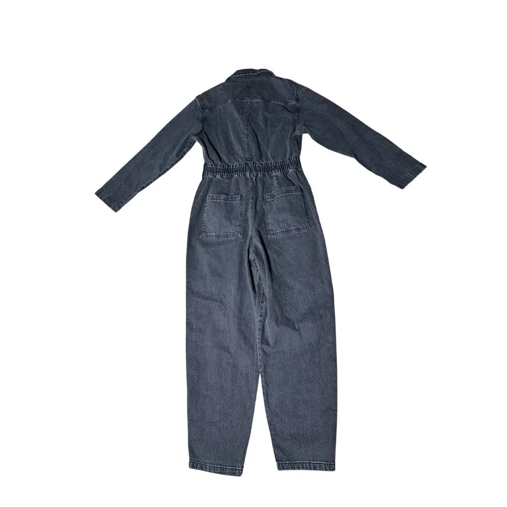 Universal Thread Womens Black Denim Boiler Jumpsuit Size 8 With Pockets Stretch - Image 3