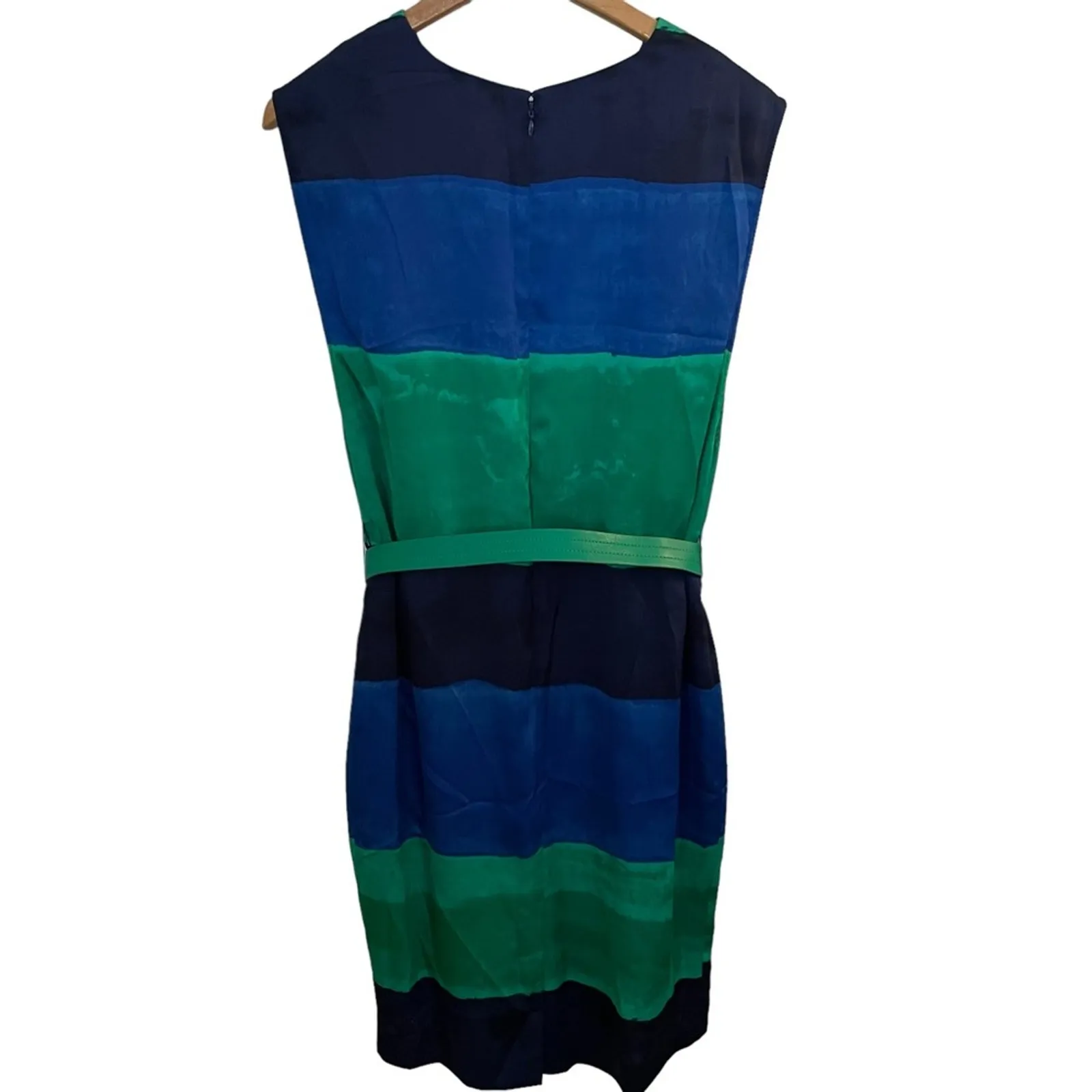 Anne Klein Women’s Blue & Green Sheath Dress With Belt Sleeveless Lined 2 - Image 5