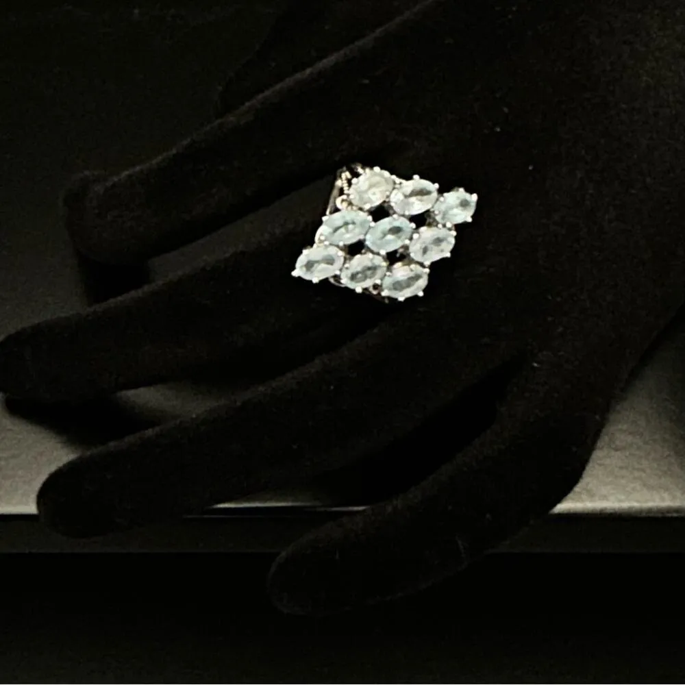 Vintage Blue Aquamarine Jewel Diamond Shaped Ring With Sterling Silver Band - Image 4