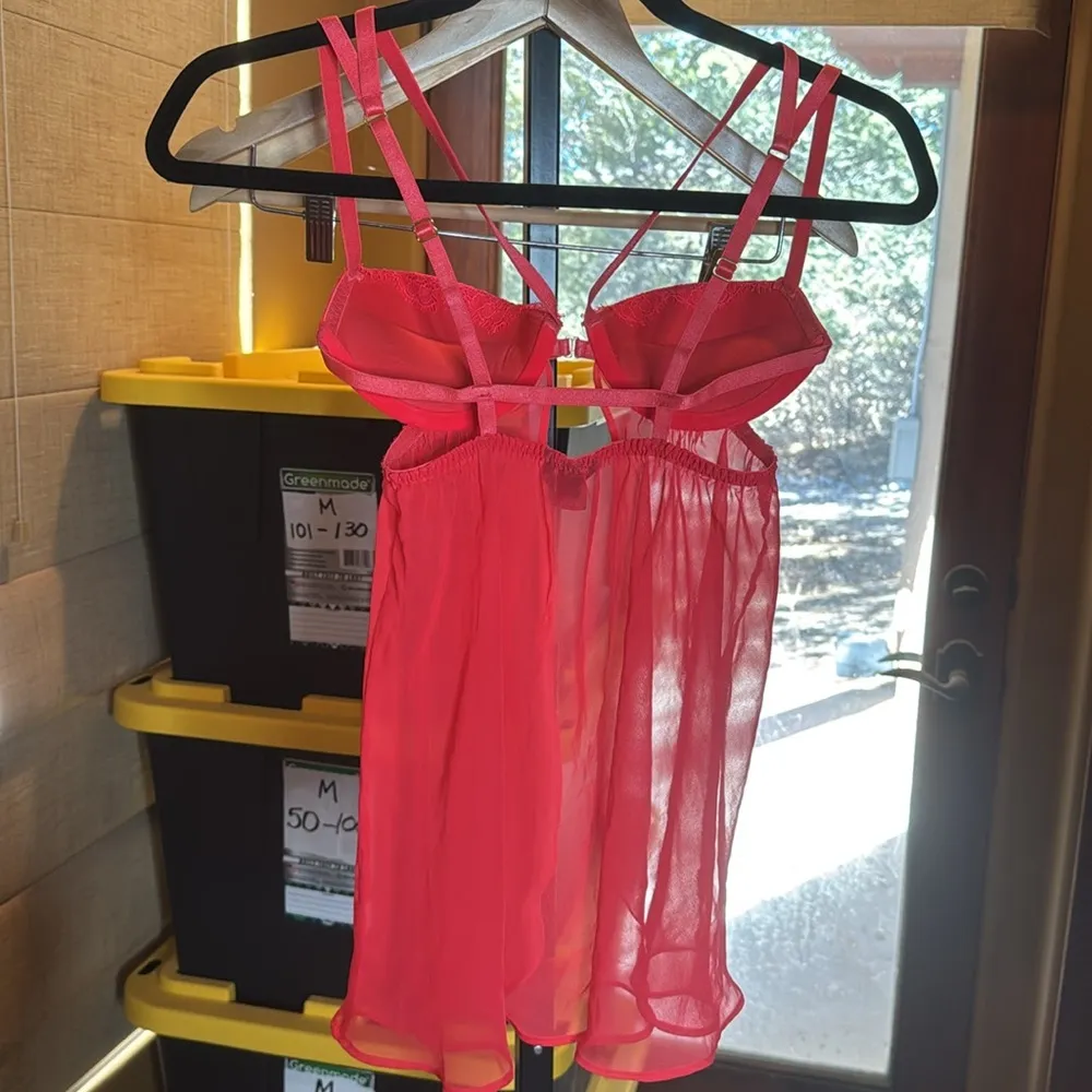 Victoria’s Secret Red Sheer Lace Push Up Babydoll Size 34B - Image 4