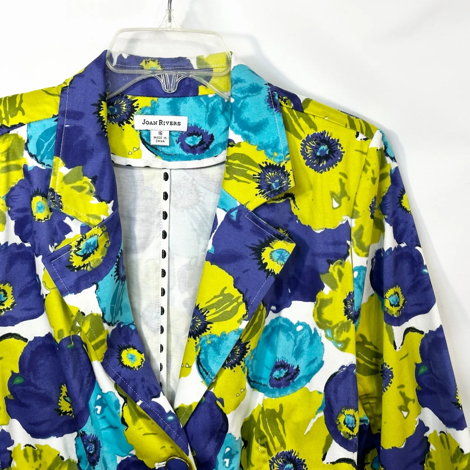 Joan Rivers Size 16 Blazer Floral Jacket Button Front Cotton Blue Green 950‎ - Image 5