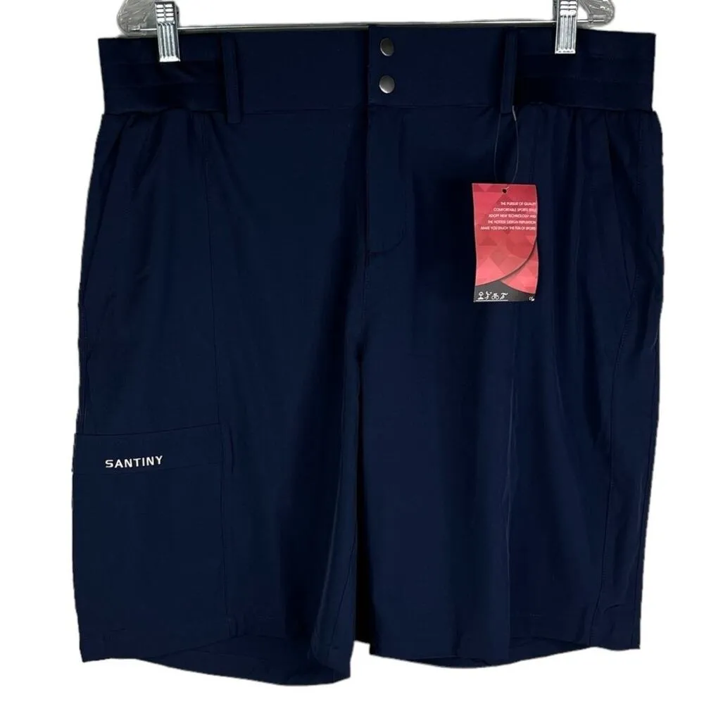 Santiny Shorts XXL High Waist Golf Hike Quick Dry Zipper Pockets Navy New Blue - Image 11