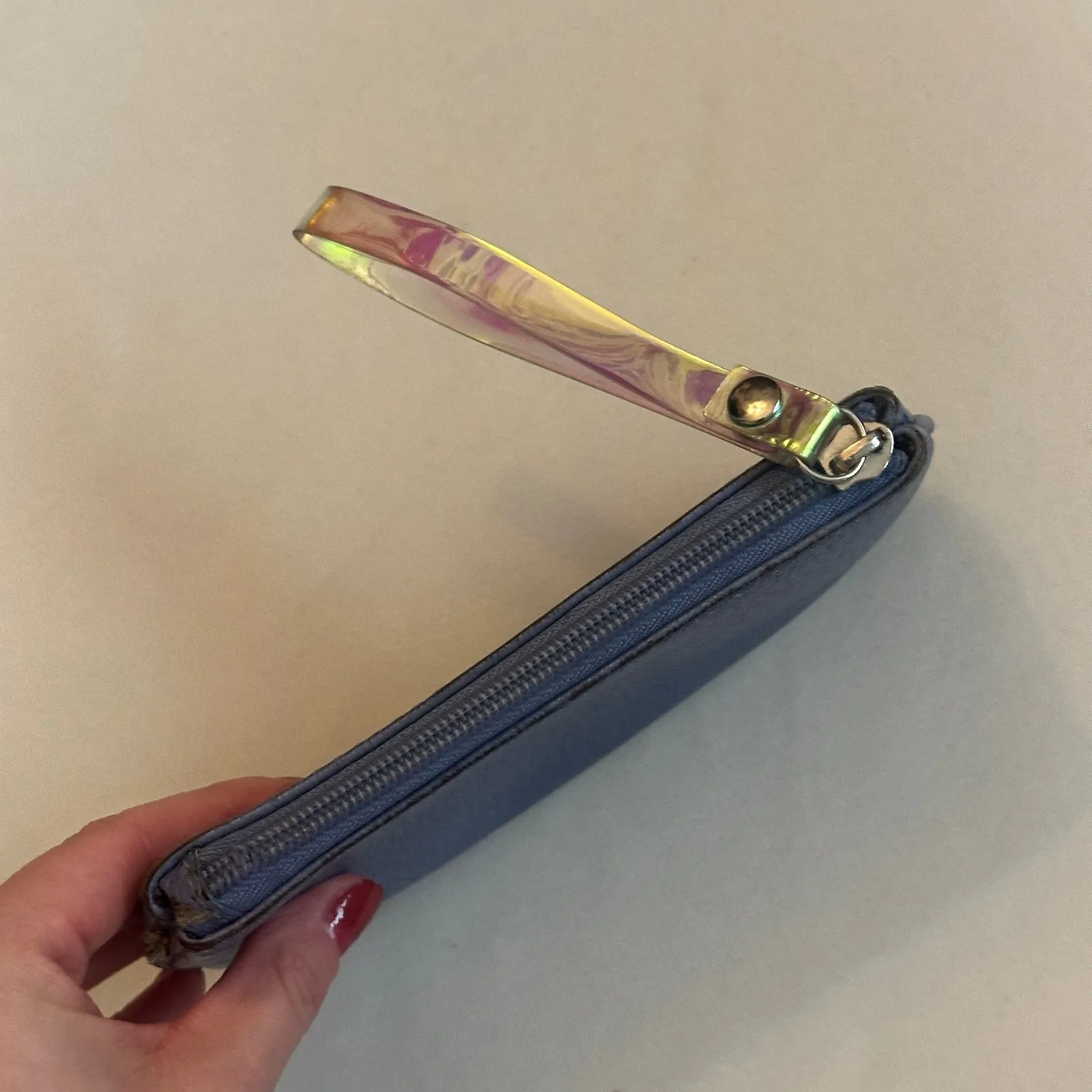 Lancel Paris Mini Pouch Periwinkle Purple Blue Grain Leather Cosmetics / Camera - Image 7