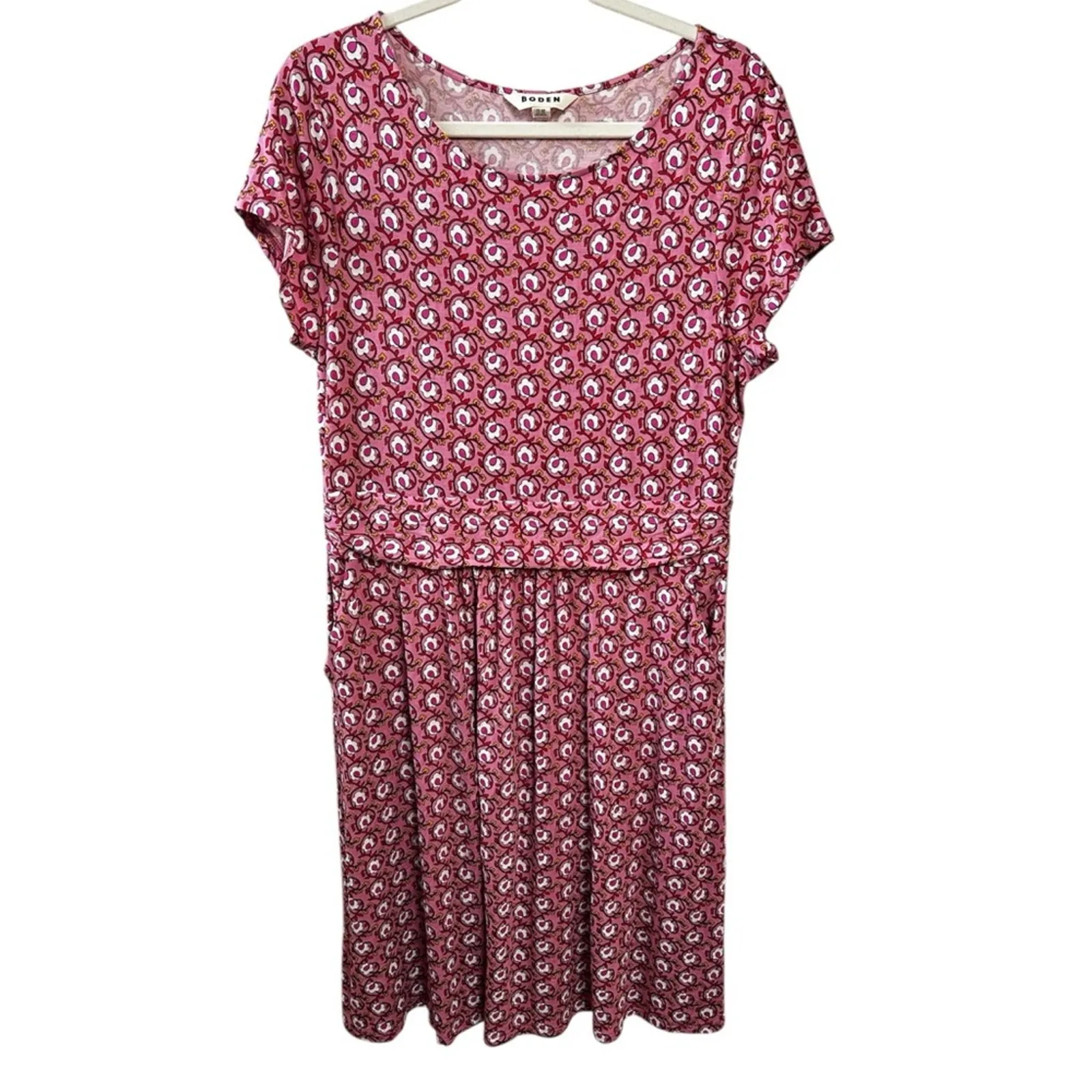 Boden Amelie Mini Dress in Foliage Terrace Pink Floral Print Size 12R Preloved - Image 4