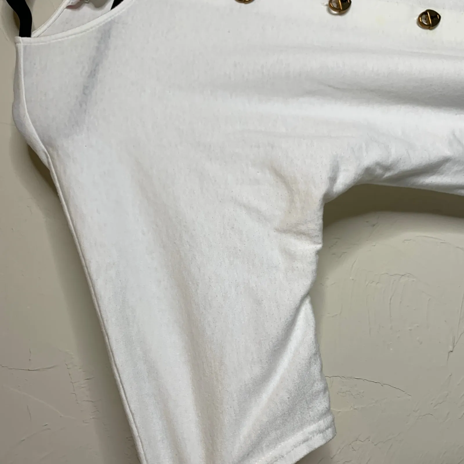 Vintage Jersey Top White Button Front w Large Buttons Hearts Sz Medium - Image 7