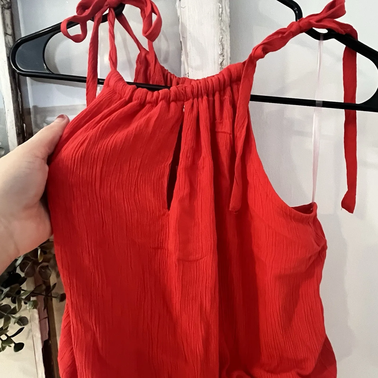 NWT Maurices Smocked Waist Shark Bite Halter Neck Midi Dress Red Sundress XS - Image 9