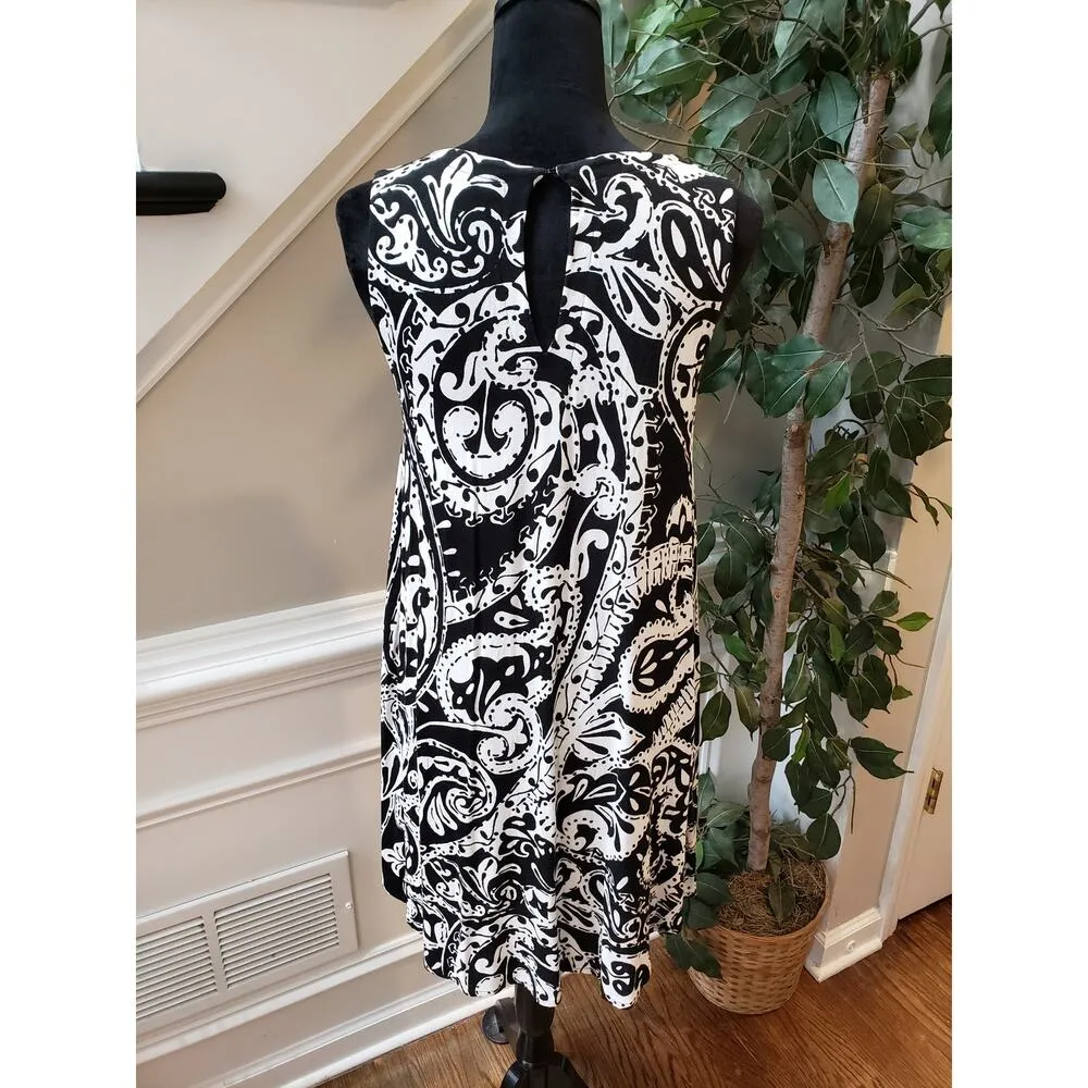 Ann Taylor Loft Shift Dress Women's S Black White Paisley Sleeveless Round Neck - Image 4