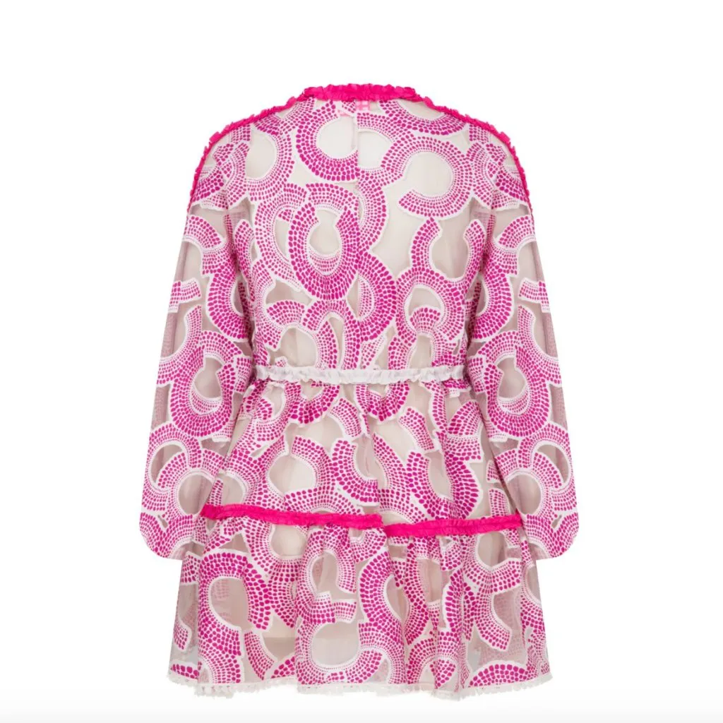 Boo Pala Ila Pink White Sheer Dotted Long Sleeve Mini Dress M Size M - Image 9