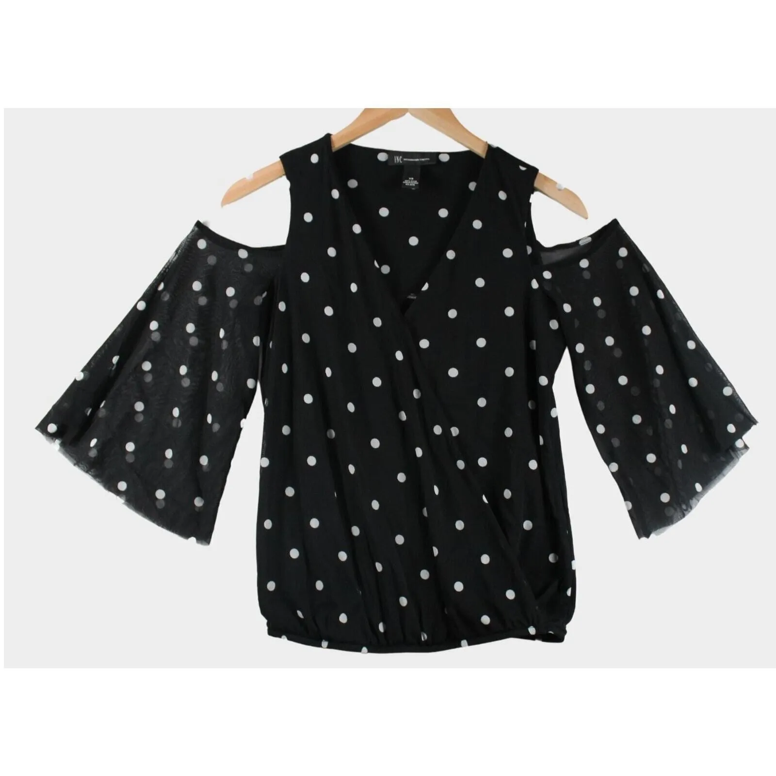 INC International Concepts Top‎ Y2K Sz XS Cold Shoulder Whimsigoth Office Career Black - Image 2