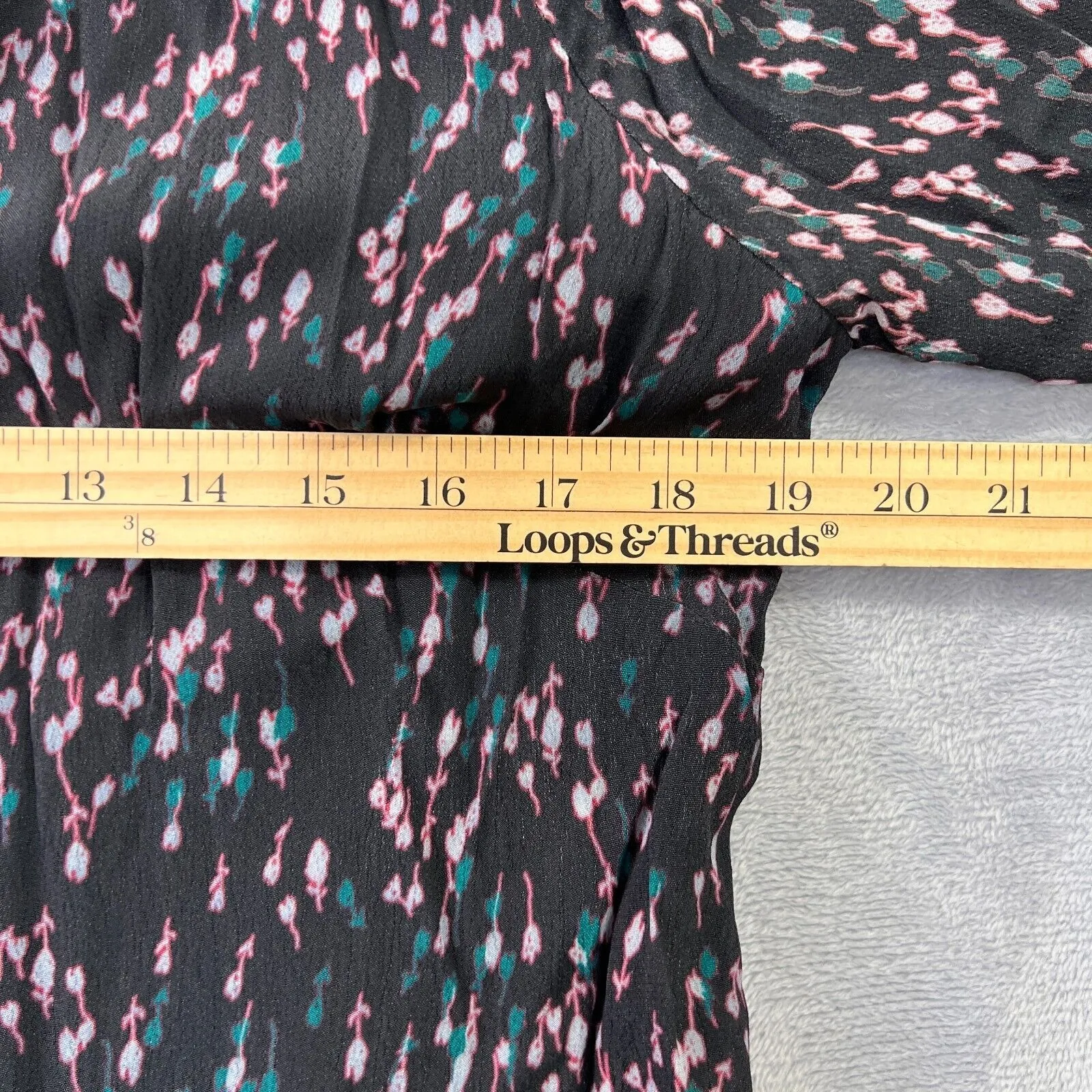 Garnet Hill  Micro Floral Print Dress V-Neck Long Sleeve Casual Midi Dress  12‎ - Image 10