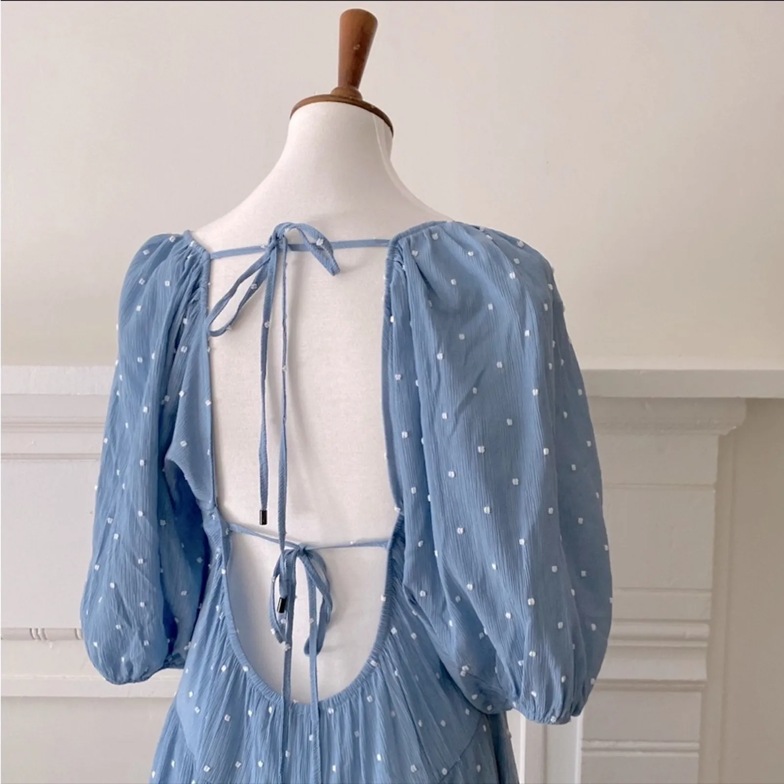 Moon River Medium Midi Dress Anthropologie Dot Cut out tie back Boho Prairie - Image 10