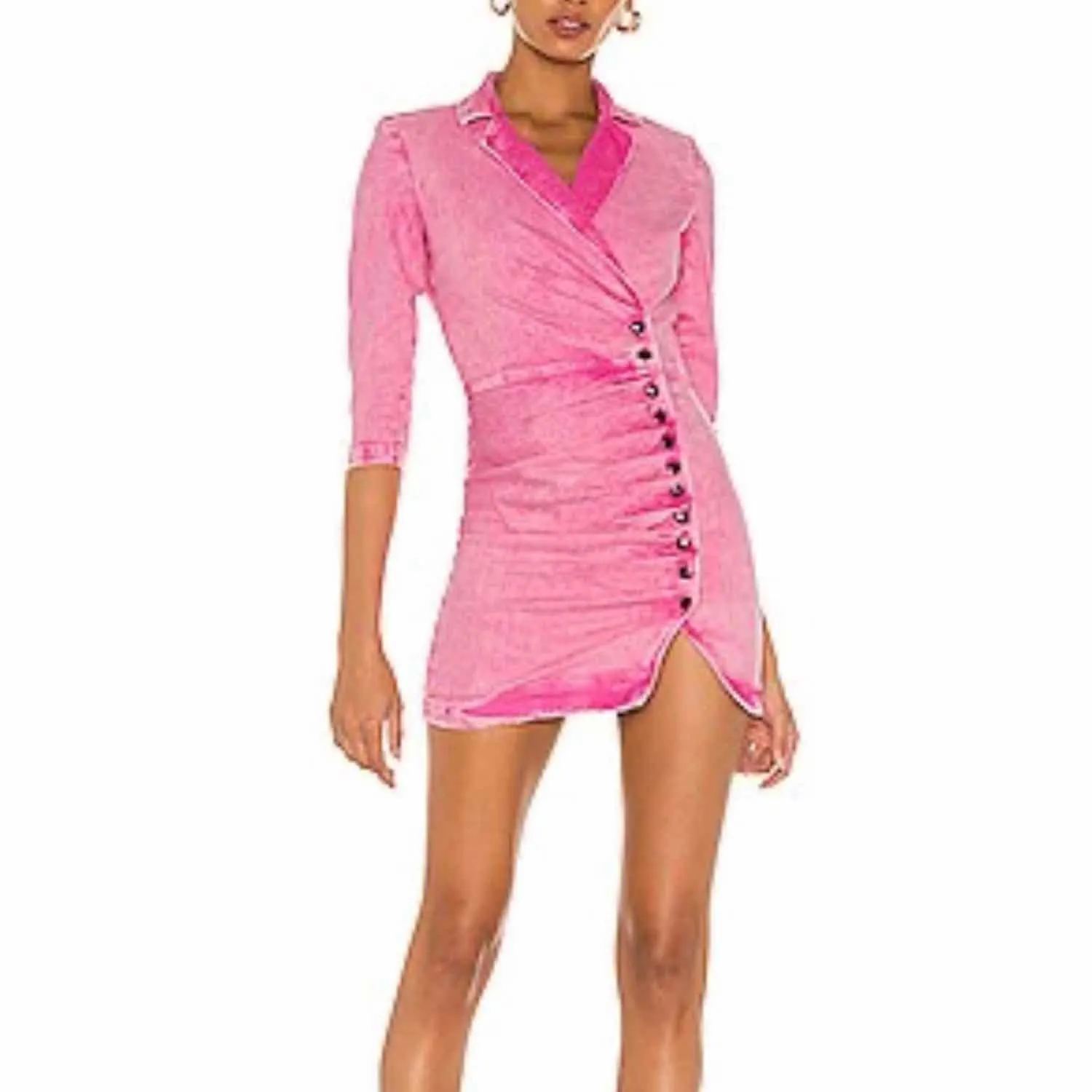 Retrofete Willa Denim Mini Dress Vintage Pink Size Large Stretch Distressed - Image 13