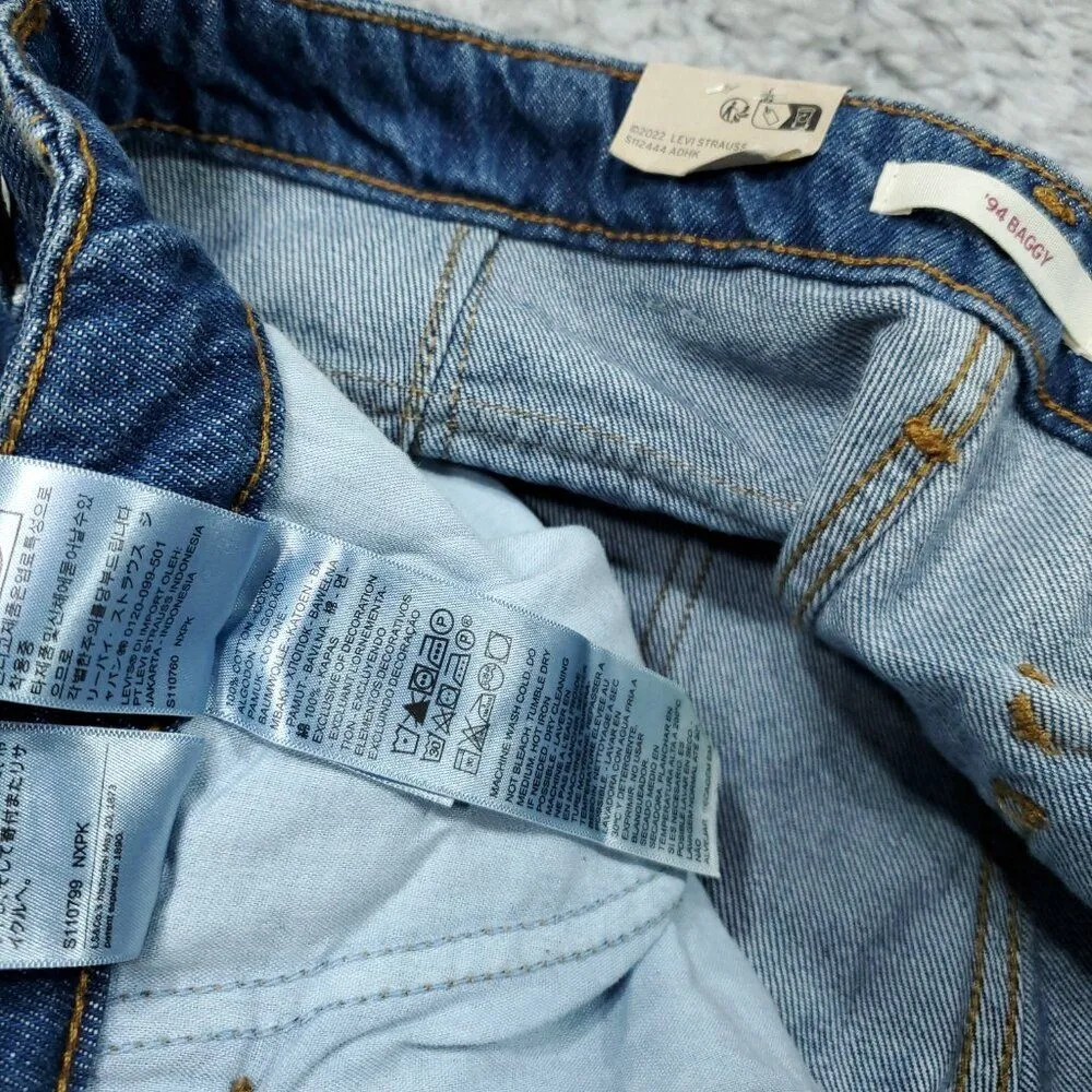 Levi's 94 Baggy Cargo Wide Leg Jeans Dark Wash Blue Y2K Size 33x32 Loose 90s - Image 8