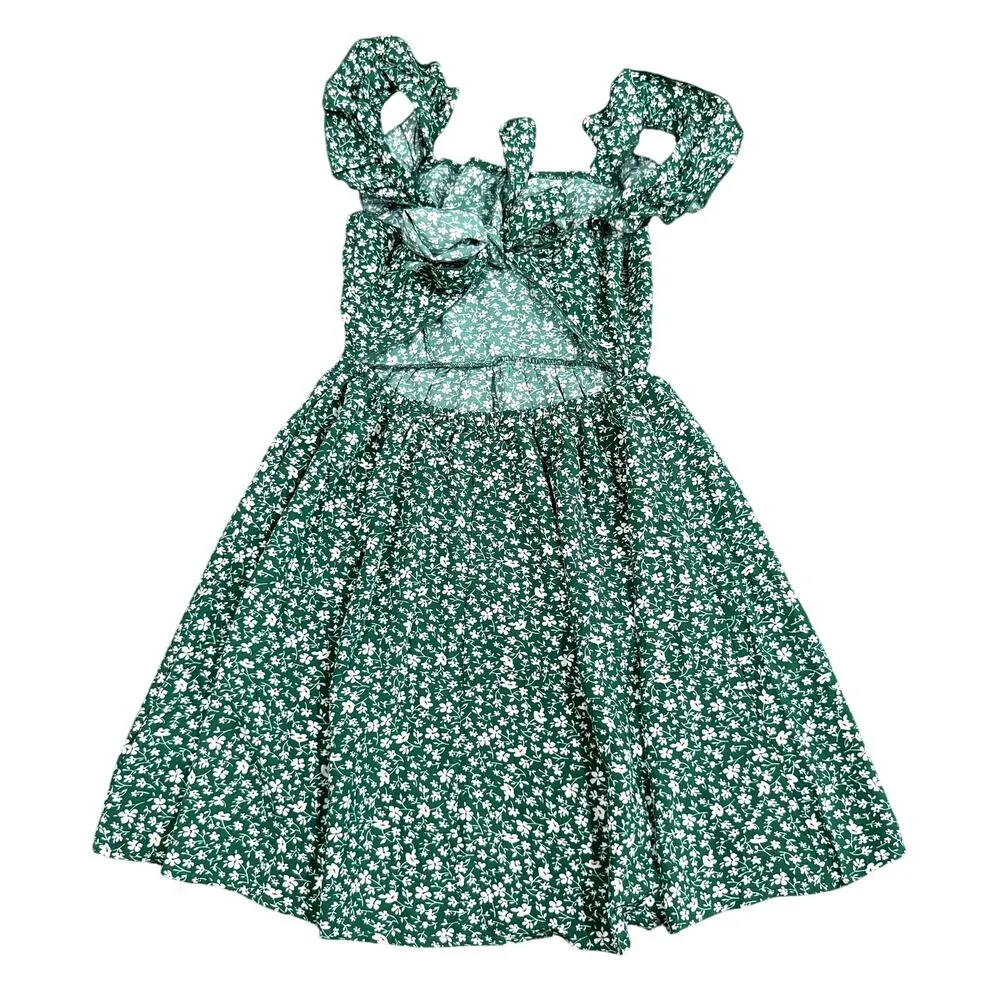 Woman's Ditsy Floral Tie Back Mini Dress in Green, Size XS​ - Image 2