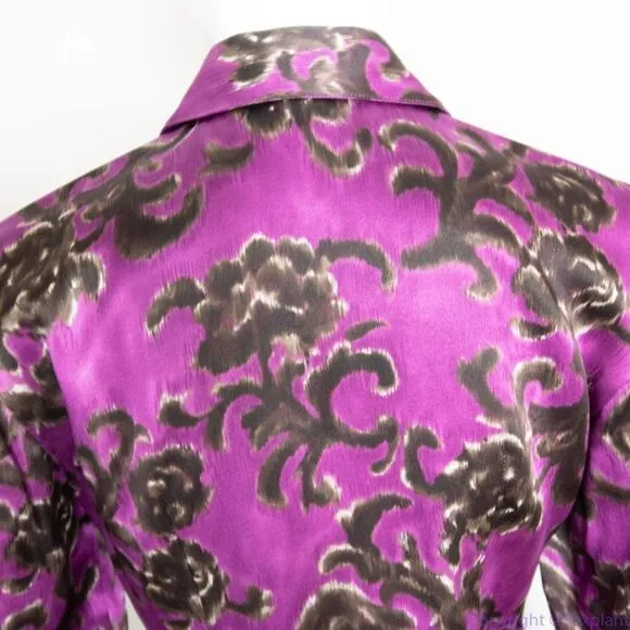 Linda Allard Ellen tracy silk floral print‎ purple shirt, size Petite 2 - Image 10
