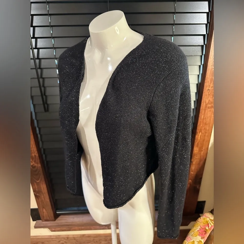 Eileen Fisher Sparkles on Black Open  bolero Cardigan Sweater  -Size Ps - Image 3