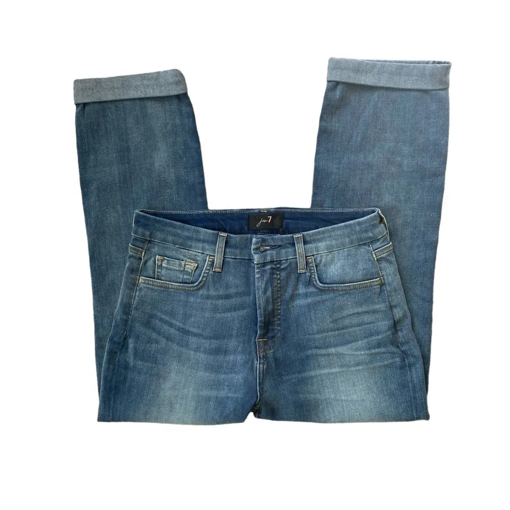 Jen 7 size 6 light wash blue petite slim boyfriend cuffed cropped denim jeans - Image 2