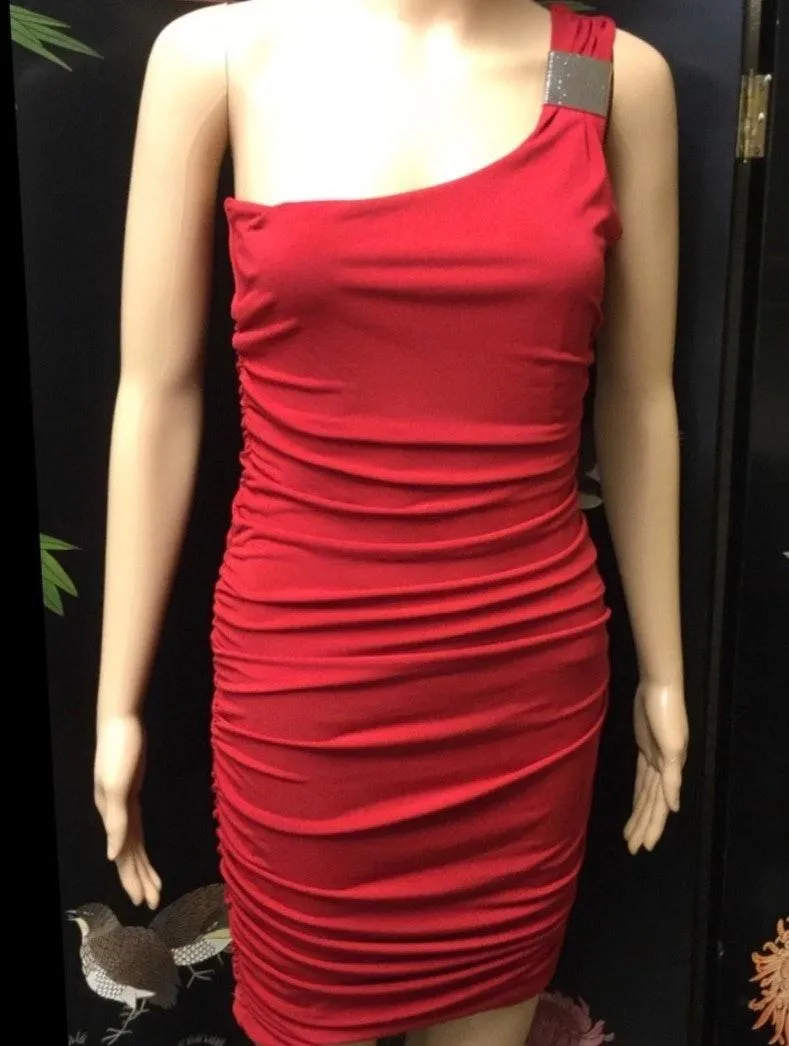 Red One Shoulder Ruched Small Dress - Image 2