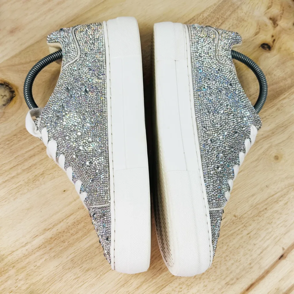 Betsey Johnson  Suton All Over Rhinestone Platform Sneaker Silver Size 8.5 - Image 5