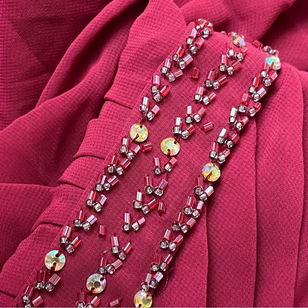 Bari Jay Wine Red Beaded Mesh Maxi Dress Formal Evening Gown Size 12 Hoco Formal - Image 11