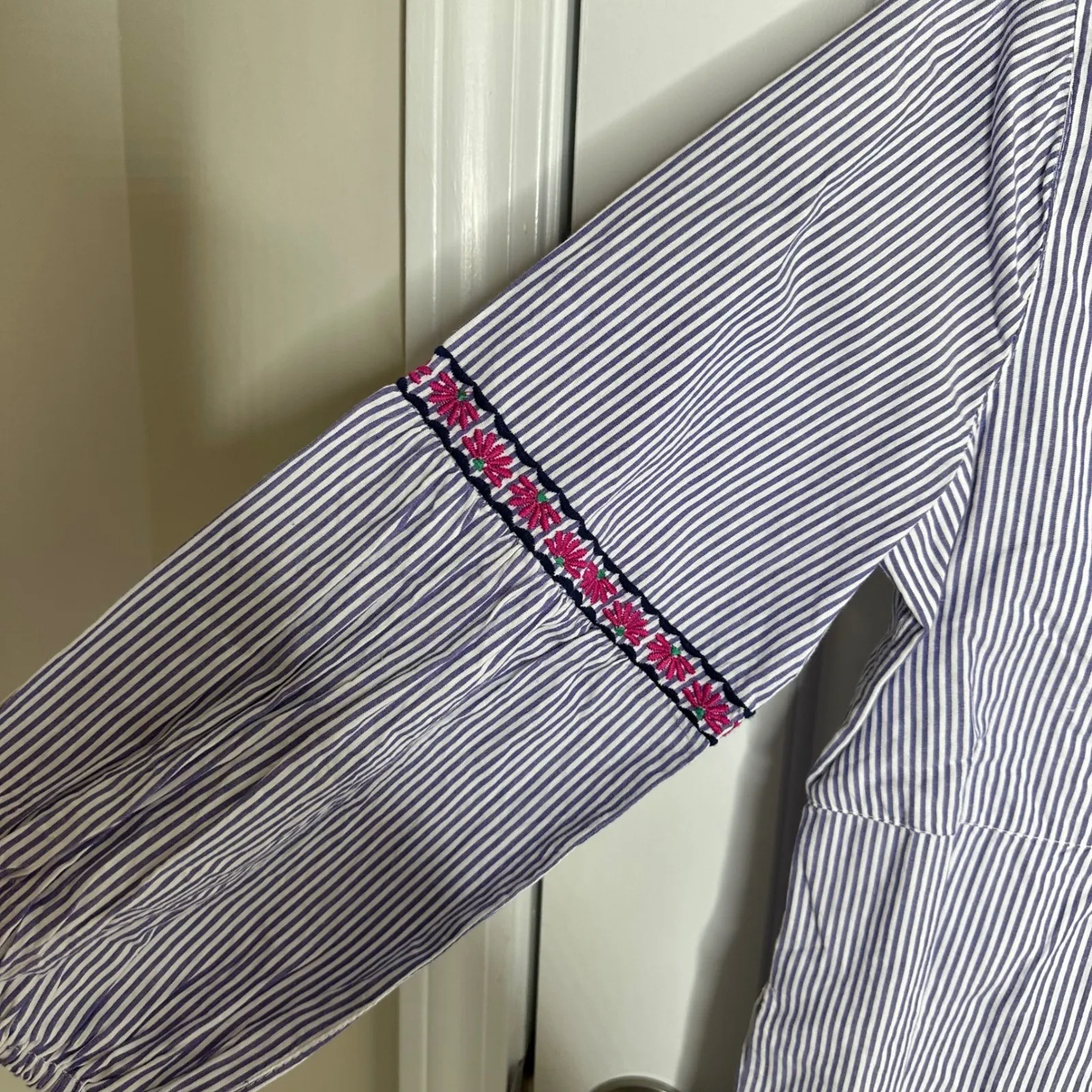 Tommy Bahama blue stripe floral embroidered poplin dress medium coverup vacation - Image 3