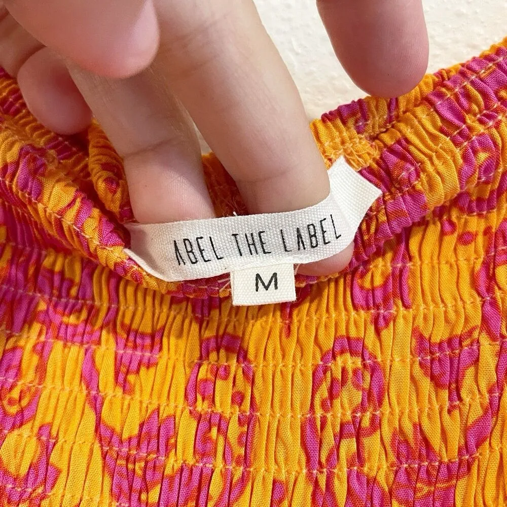 ATL Able The Label Dress Anthropologie Orange Pink Smocked Maxi Strapless Medium - Image 6