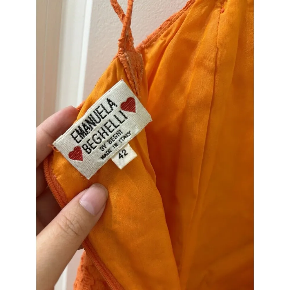 Italian Designer Emanuela Beghelli By Beghi Orange Lace Mini Dress Bodycon Style - Image 7
