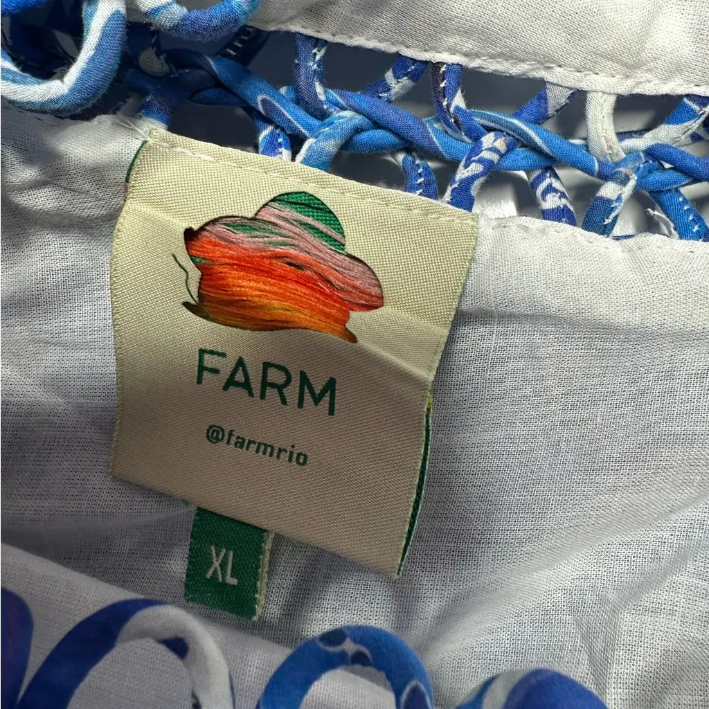 FARM Rio NEW!! Blue and White Tile Dream Puff Sleeve Mini Dress Size XL - Image 7