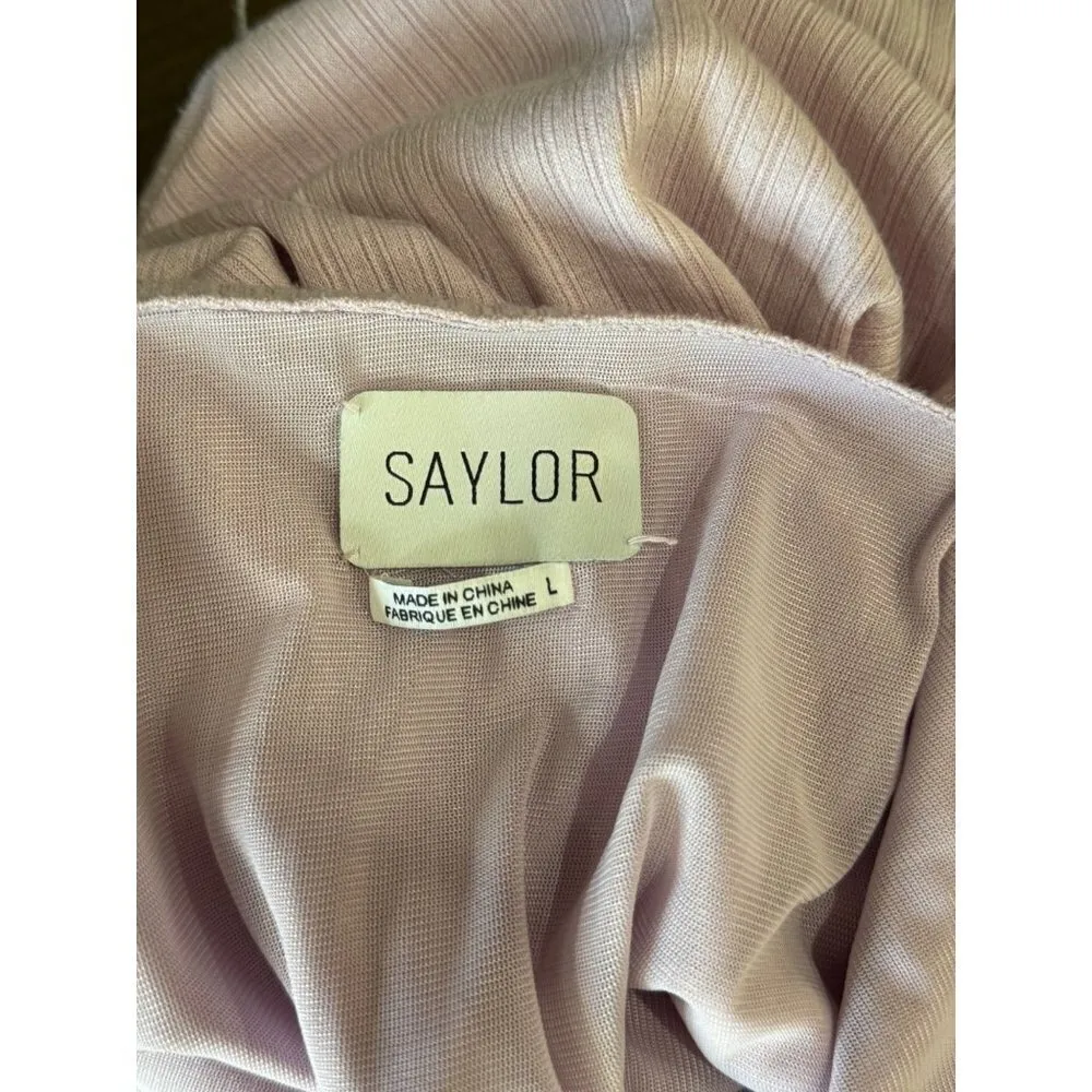 SAYLOR Ainsley Feather Trim Ribbed Halter Mini Dess Lavender Womens Size Large - Image 8