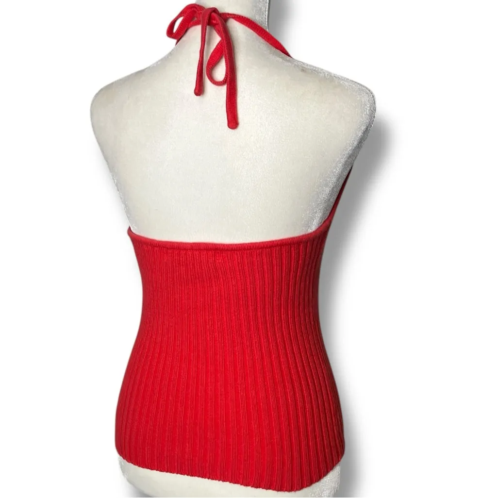 Y2k Halter Knit Fitted Stretchy Sweater Type Top Pink Red Orange A29 Size M - Image 5