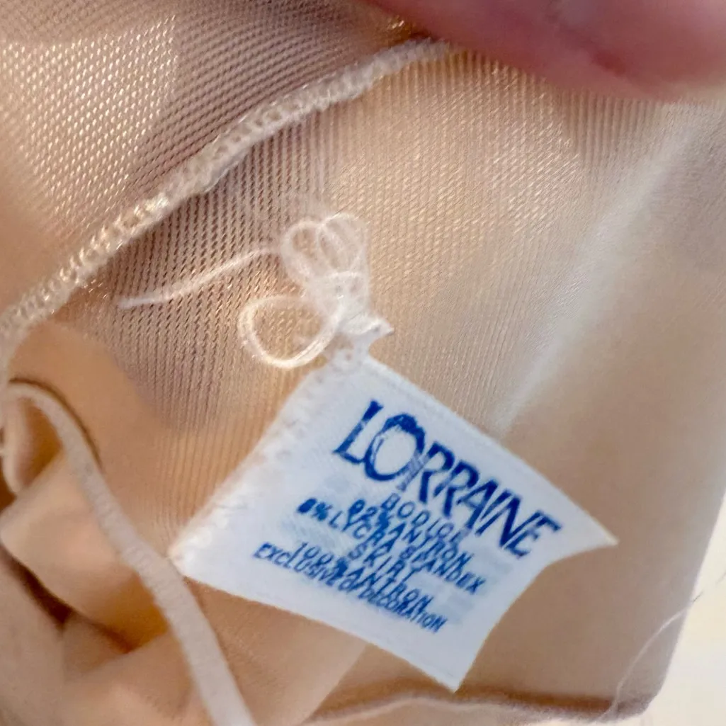 Vintage Lorraine Long Slip Beige USA made Lace trim Size 36 Tan - Image 11