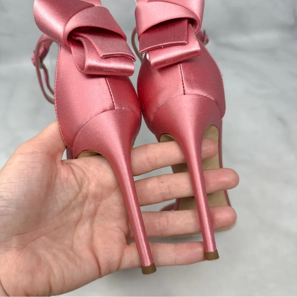 NEW Giuseppe Zanotti Alina Silk Satin Bow Back Stiletto Sandal Heels Pink 38 - Image 10
