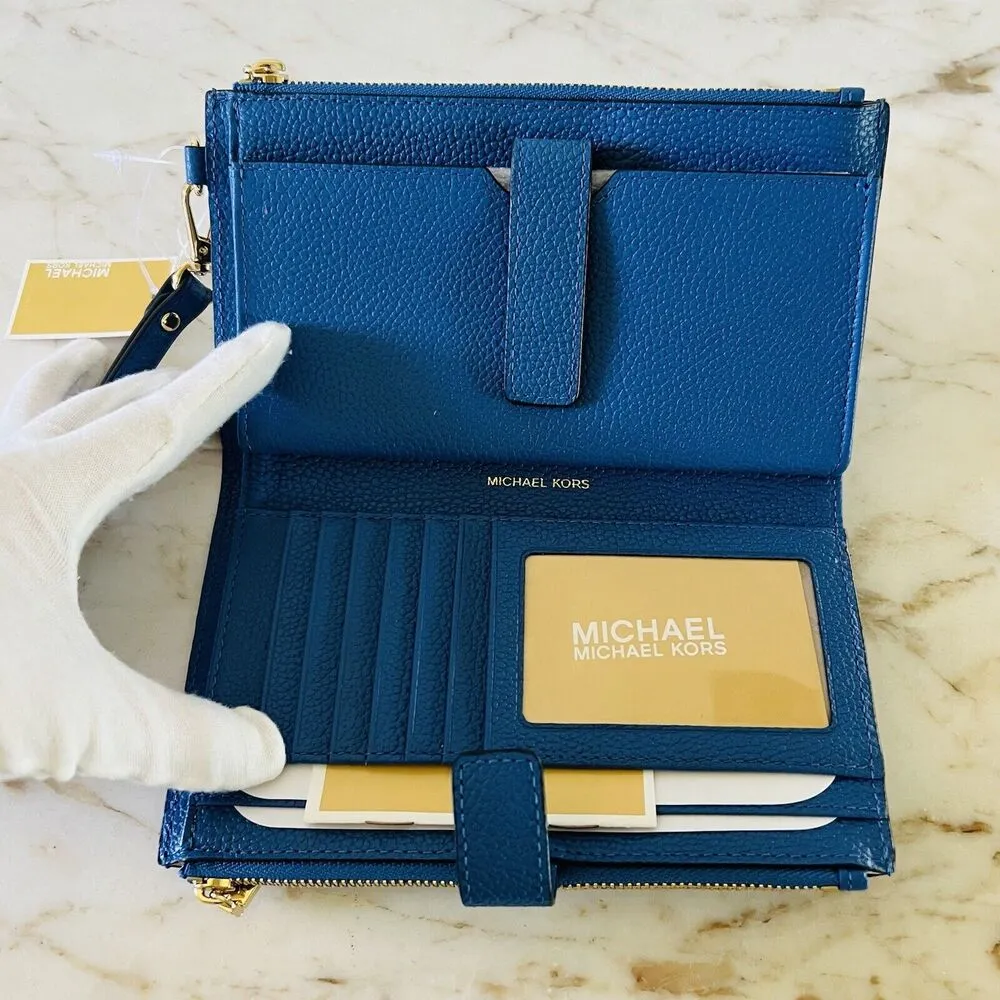 MICHAEL KORS Vintage Blue Leather Double Zip Wallet Wristlet - Image 8