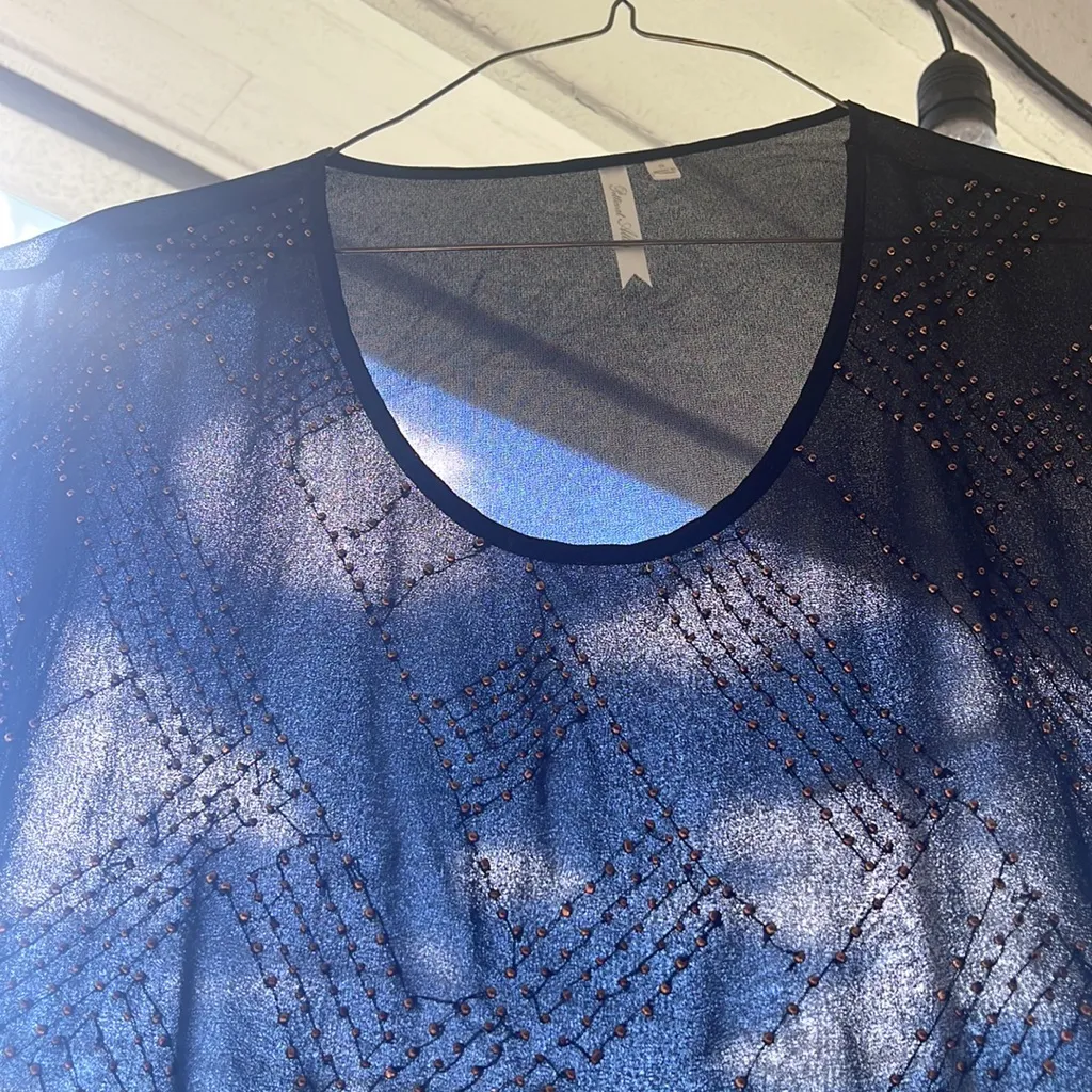 Petticoat Alley Black Sheer Top with Gold Beading Size S - Image 7