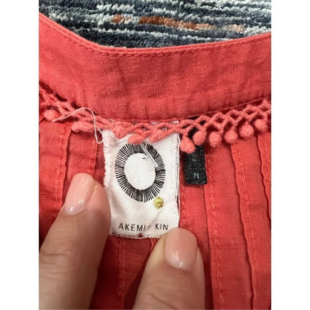 Anthropologie Akemi Kin Josephine Coral Floral Embroidered Lace Trim Dress Sz M - Image 6